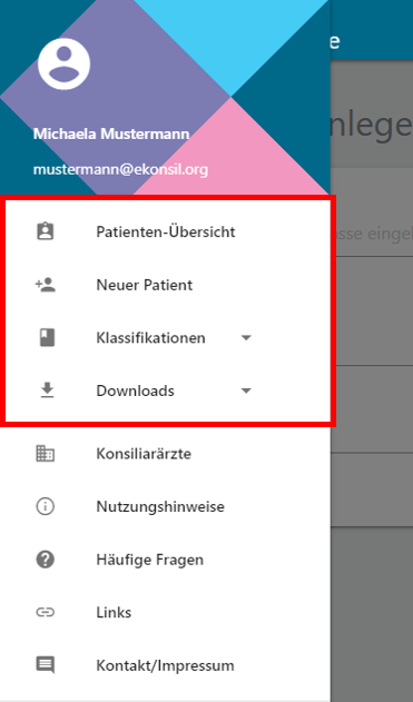 Benutzermenü-Screenshot kontextsensitiv
